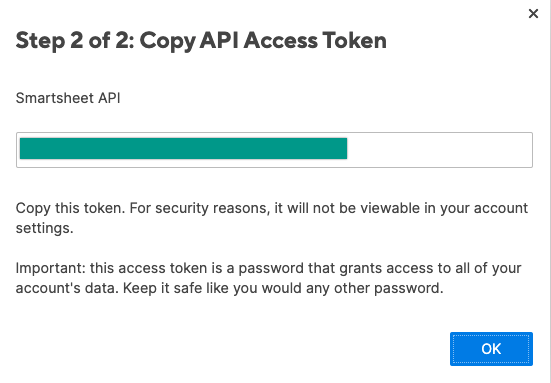 A window showing a generated access token