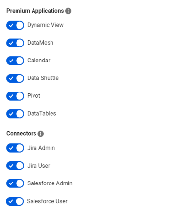 Premium app toggles in Admin Center