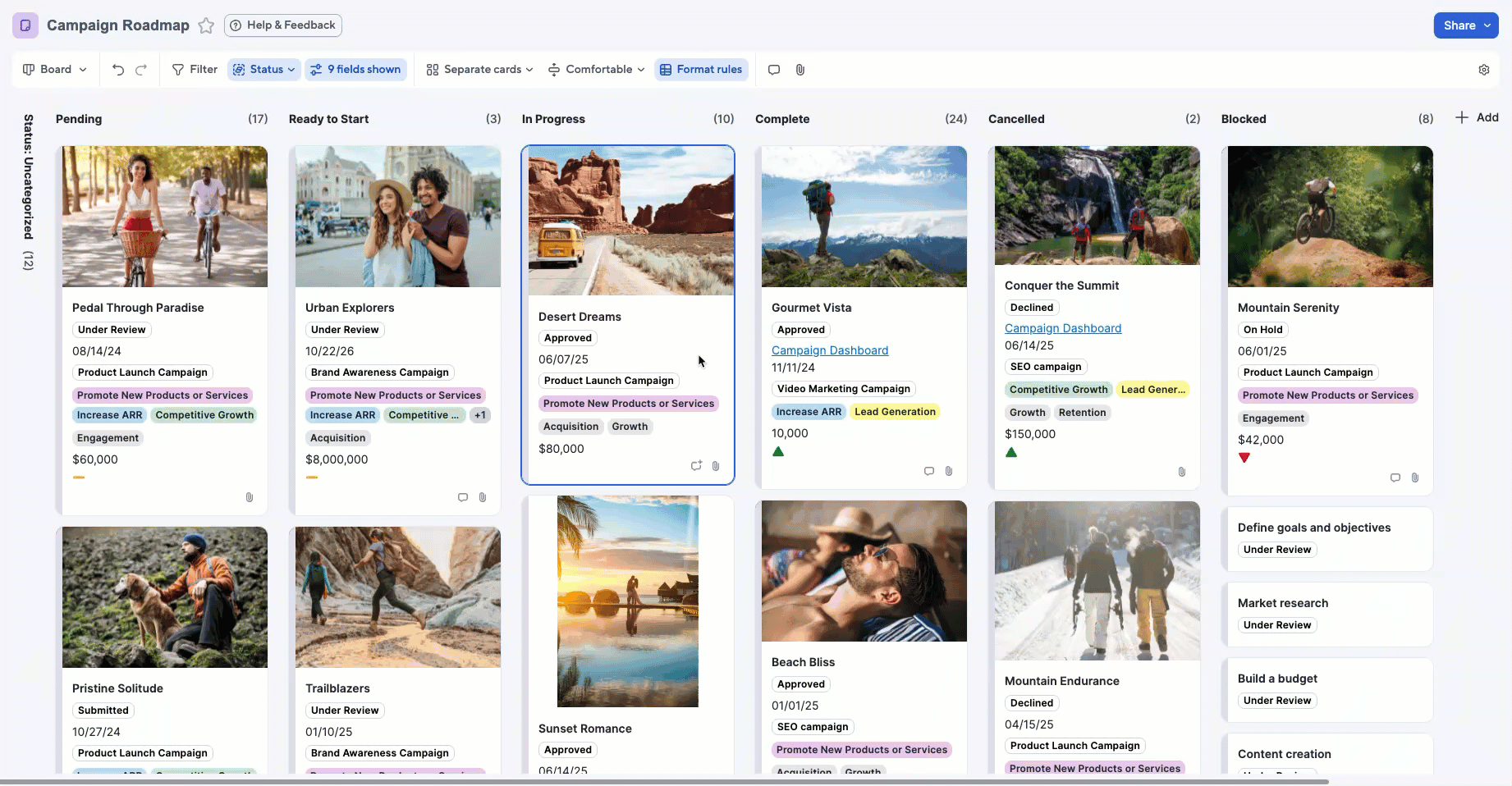edit fields directly on the board