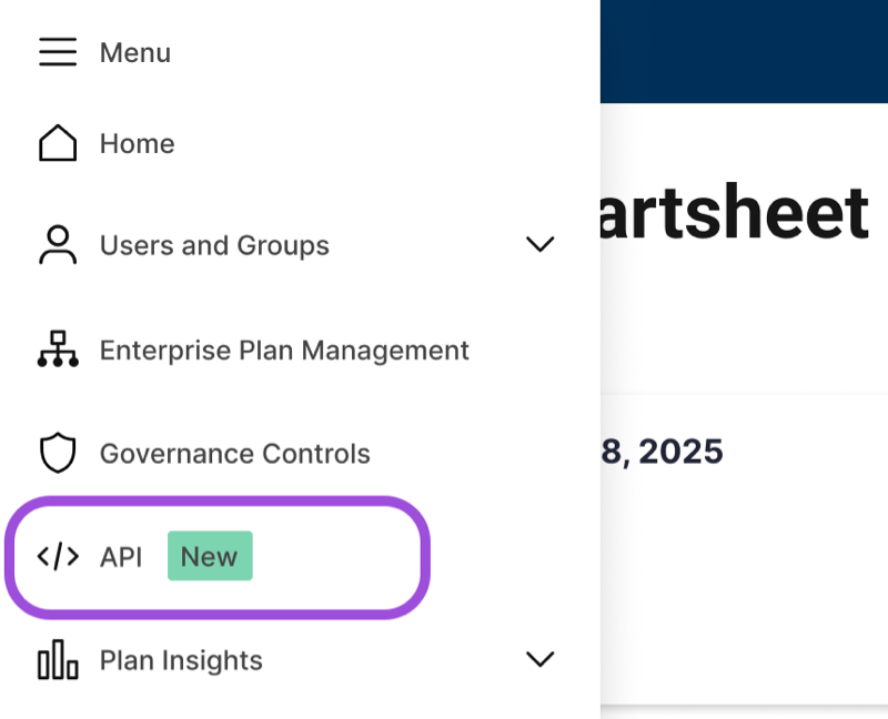 API menu item in Admin Center