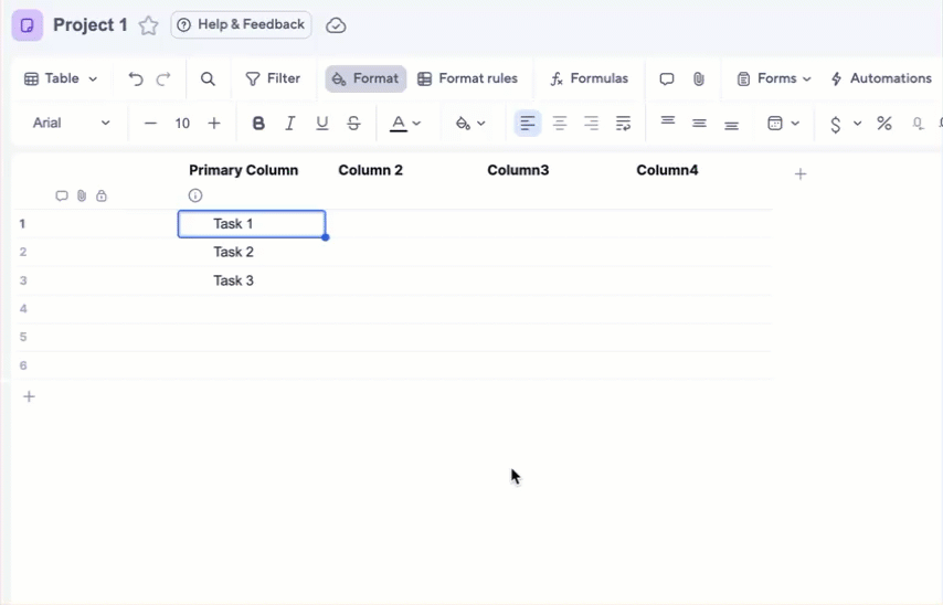 dragfill in a table view sheet