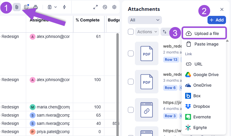 Upload file to sheet steps in table view