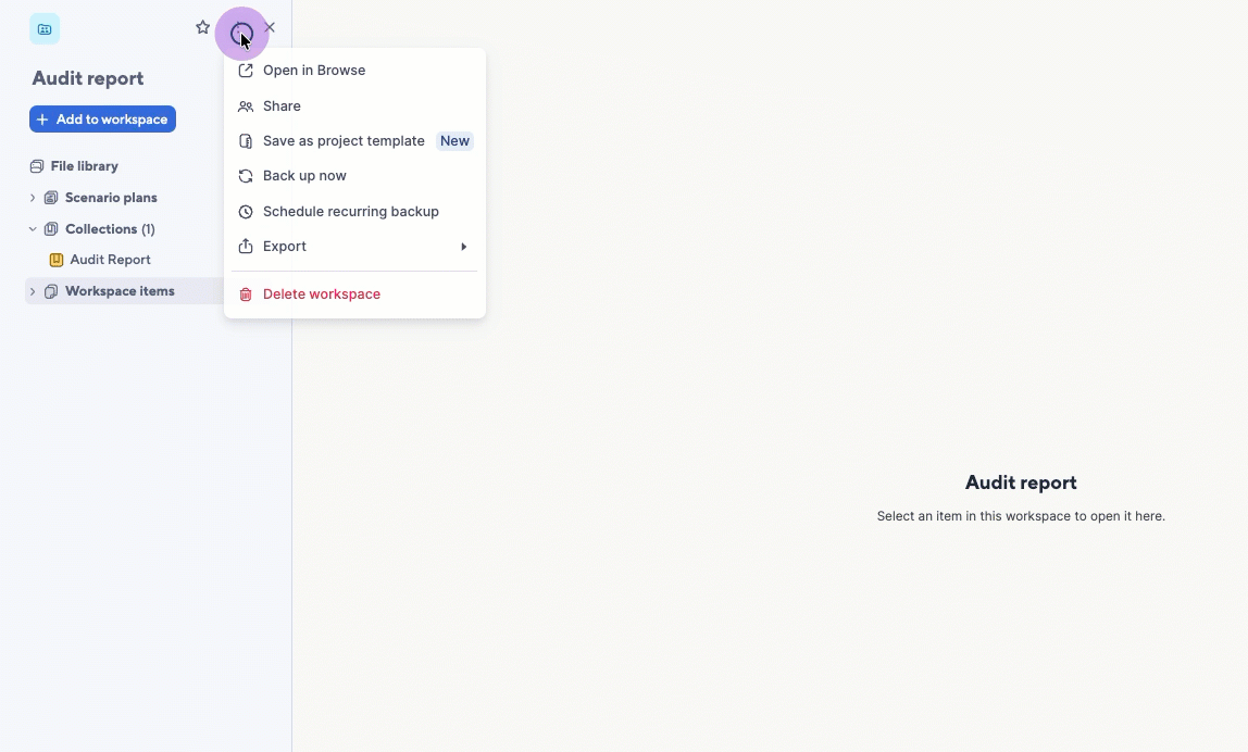 Save a workspace as template - Portfolios