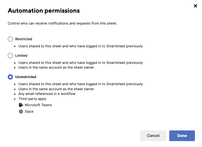automation permissions set to unrestricted