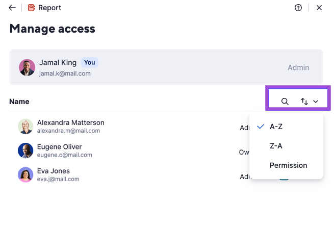 Manage access modal