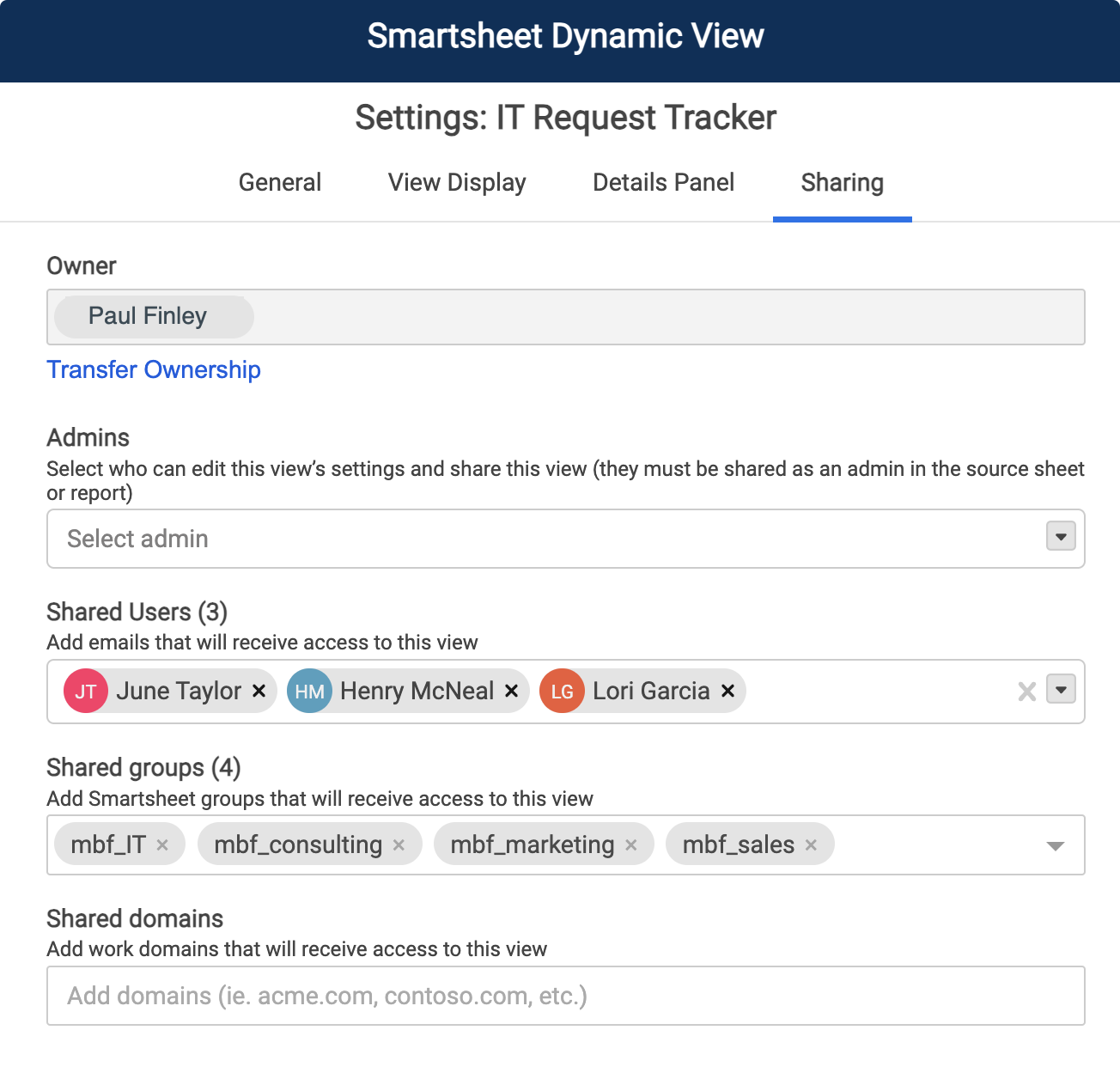 Dynamic View sharing screen