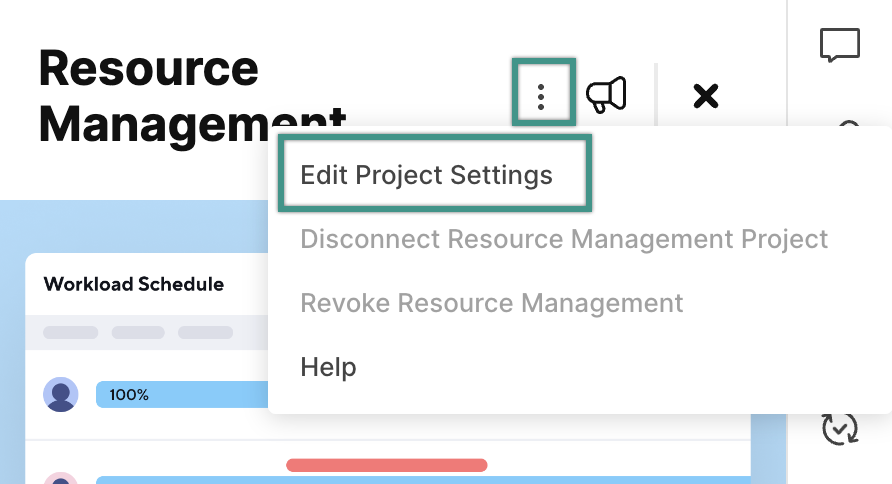 edit project settings inside RM panel