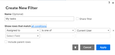 Create New Filter form