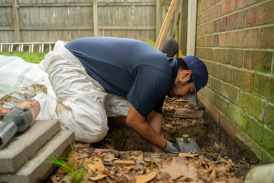 Crewman marking and installing a foundation pier.