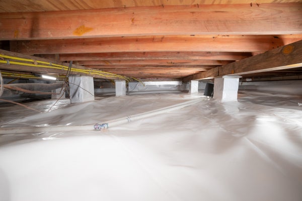 Fully encapsulated crawl space.