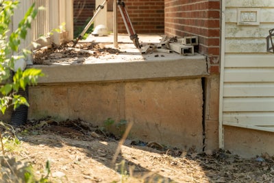 Piers awaiting installation during foundation repair.