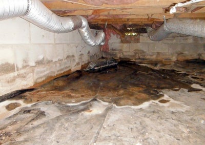 moisture issues like mold and standing water in a crawl space lacking proper insulation