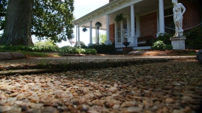 concrete porch in front of home in need of repair with concrete lifting