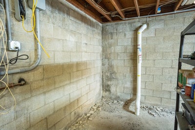 Block wall in a basement.