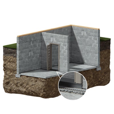 3D image of French drain in block home structure