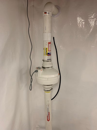A radon mitigation system fully installed in an encapsulated crawlspace