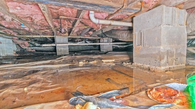 Wet, dirty, crawl space.