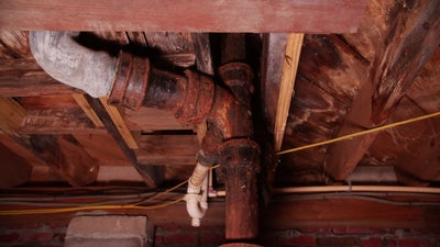 Wood rotting in a crawl space of a home