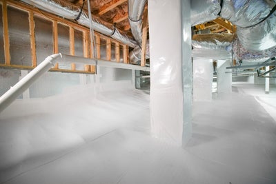 Clean, bright crawl space.