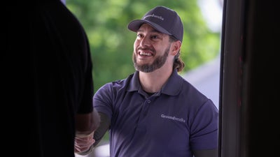 Groundworks tech greets home owner at their door