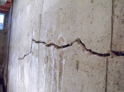 A crack in a basement wall.