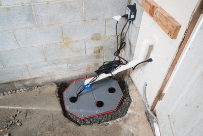 sump pump being installed in the pit