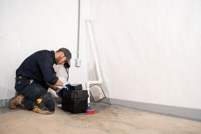 A Groundworks professional installing a basement sump pump