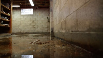 a wet basement with flooding