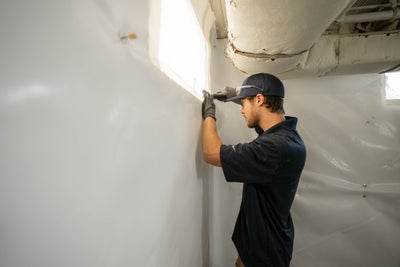 crew installing a wall vapor barrier