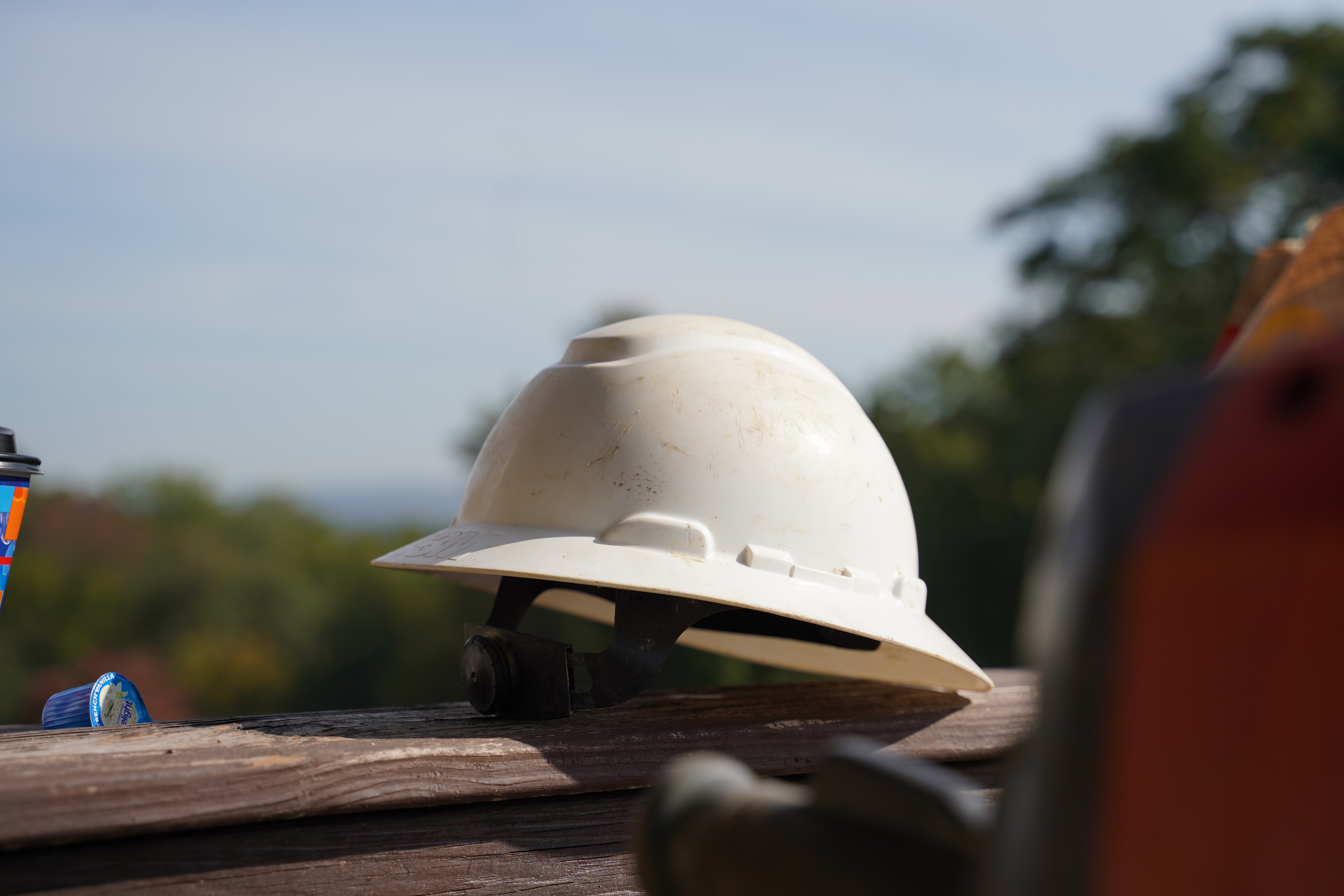 Hard hat on ledge