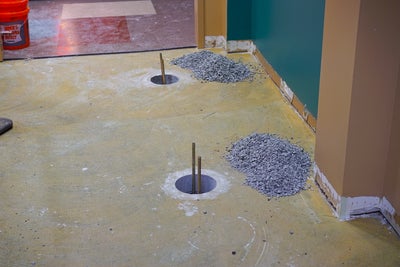Slab pier installation in progress.