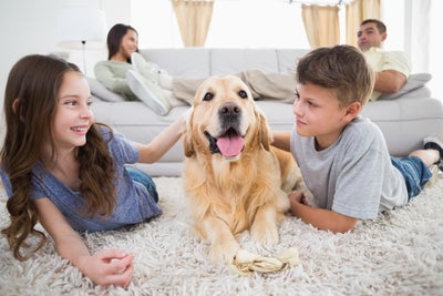 Happy family on the floor