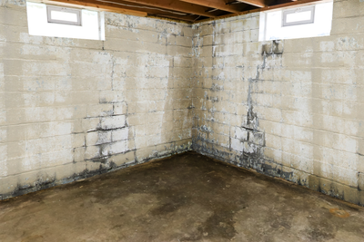 Mold growing on cement block in basement of a home