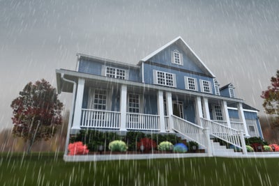 rain falling on property