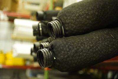 Drainage pipes with a silt sock.