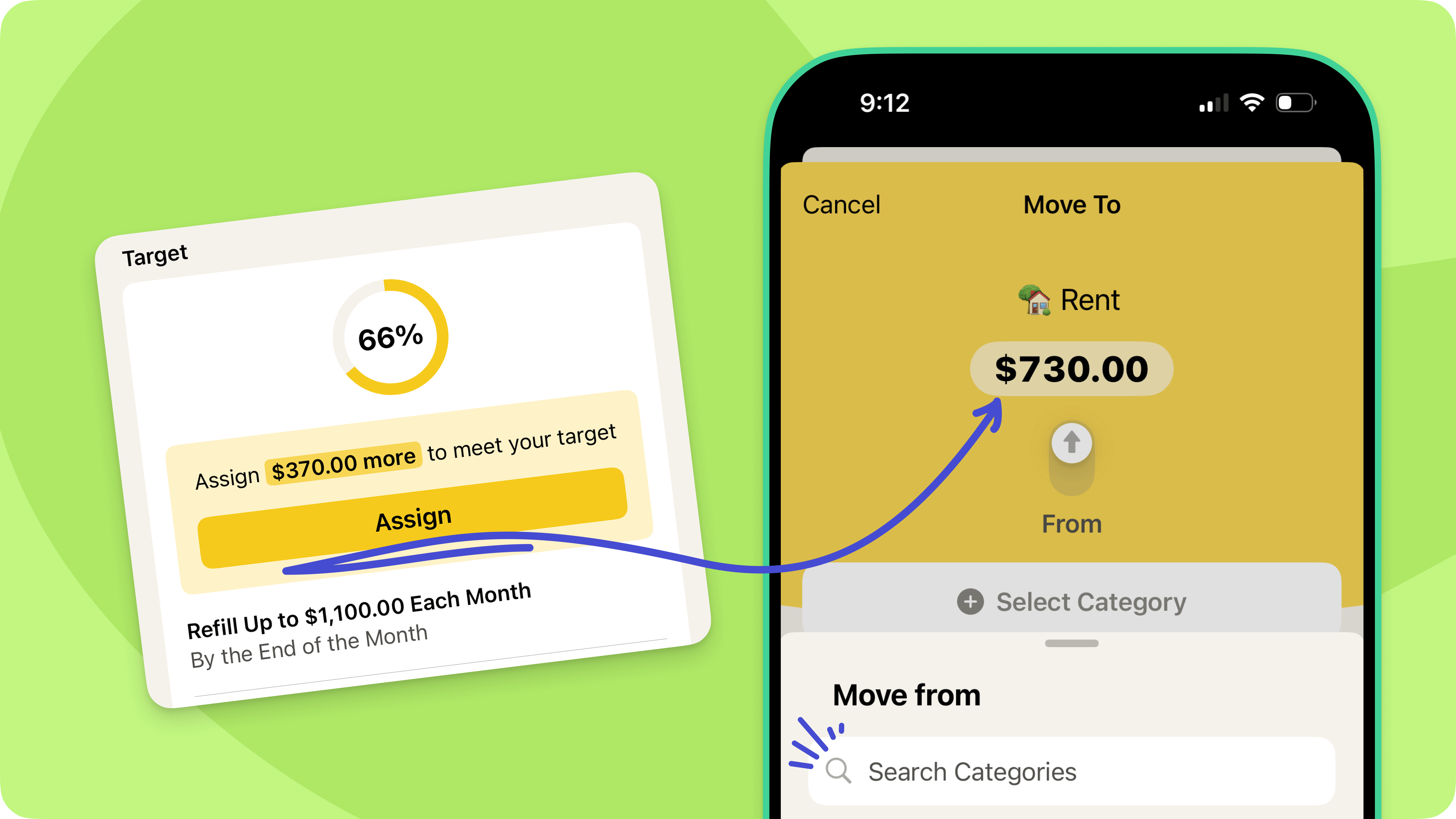 When you tap Assign in Target details without enough available money, you'll see option to move funds from other categories to fully fund your target.