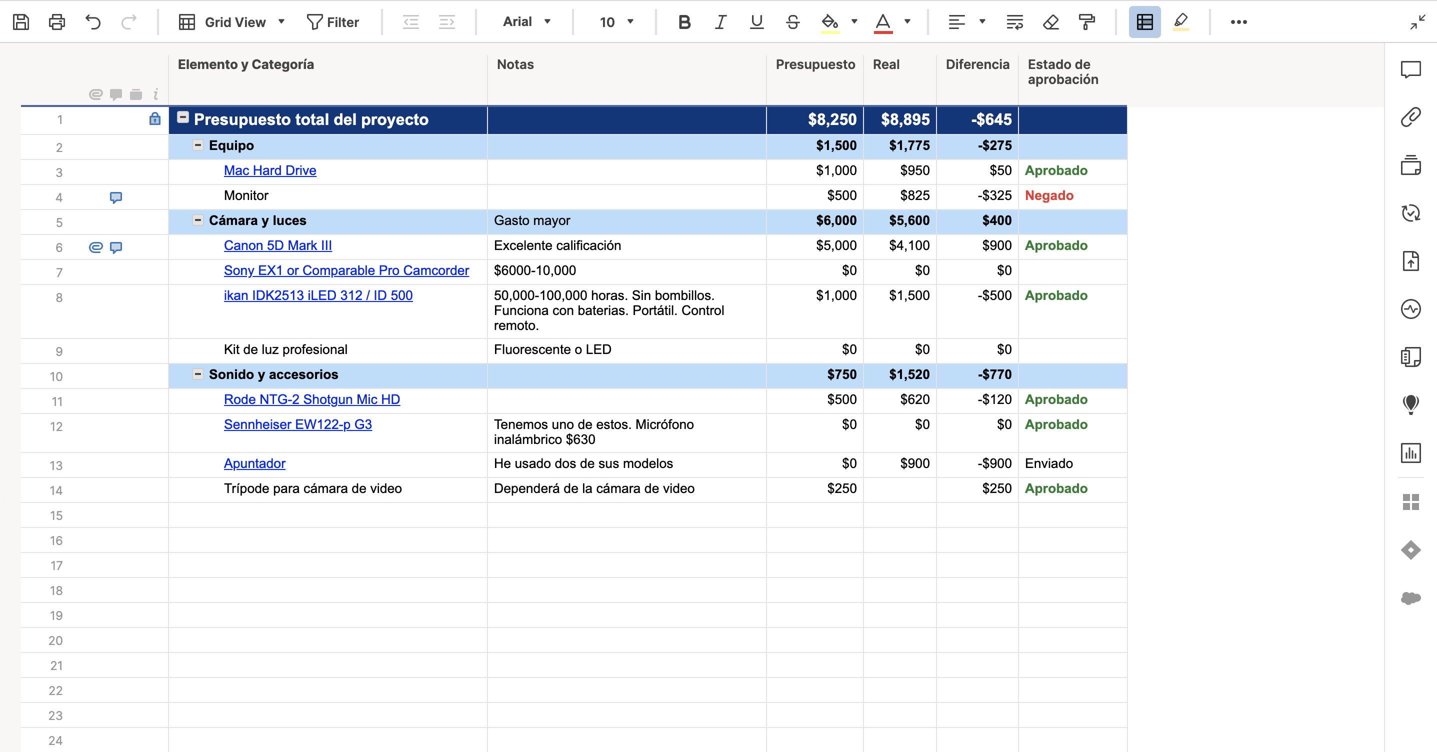 project budget template