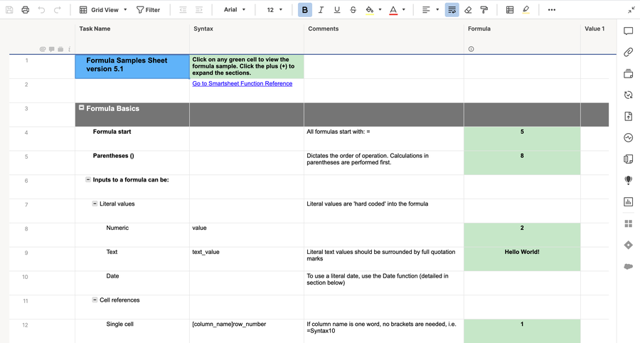 Smartsheet Formula Examples Template Smartsheet 5052