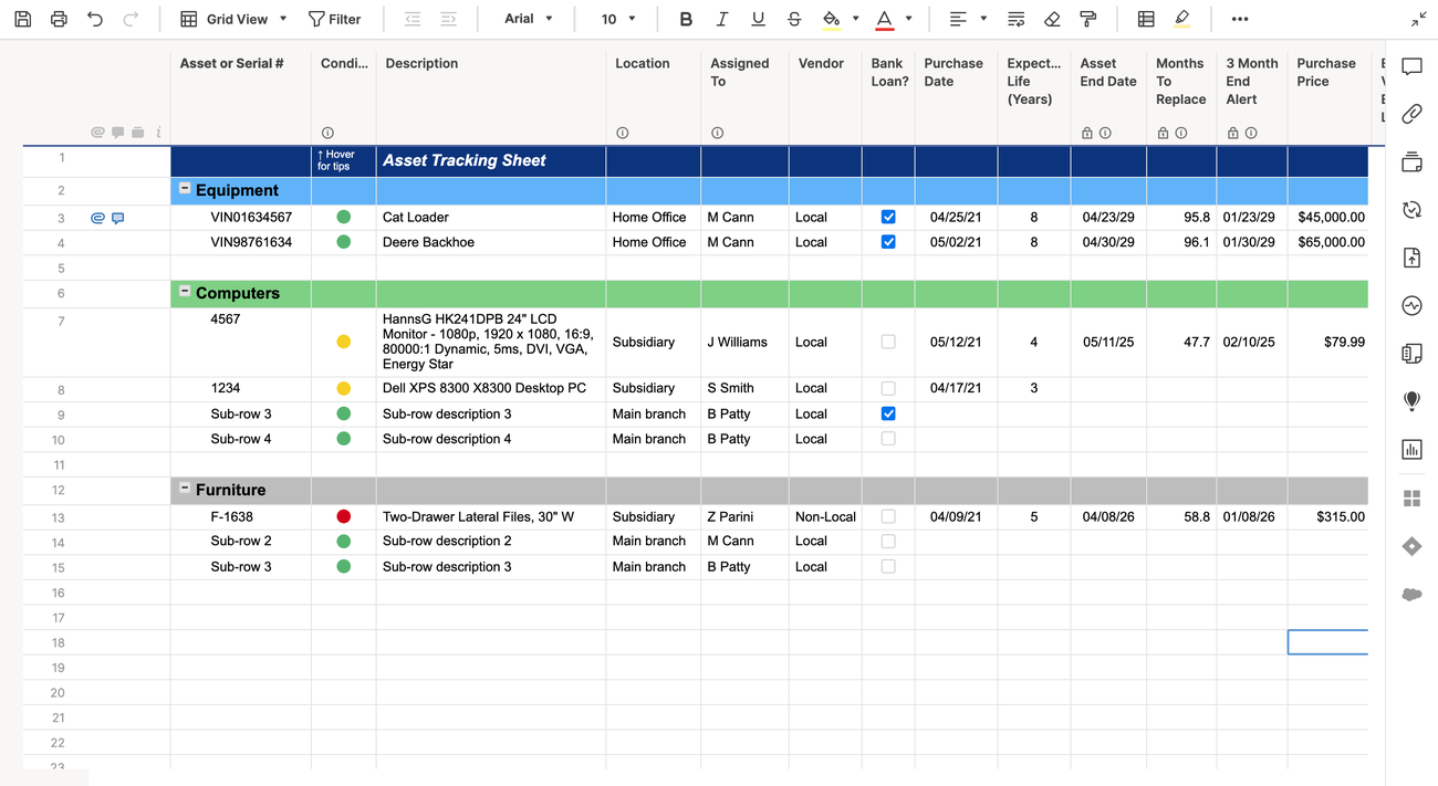 Asset Manager with Depreciation Template | Smartsheet