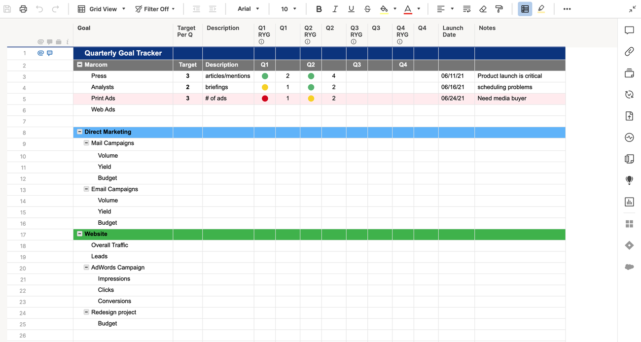 Marketing Quarterly Goals Template | Smartsheet