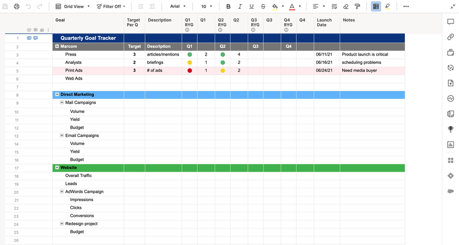 Marketing Quarterly Goals Template | Smartsheet