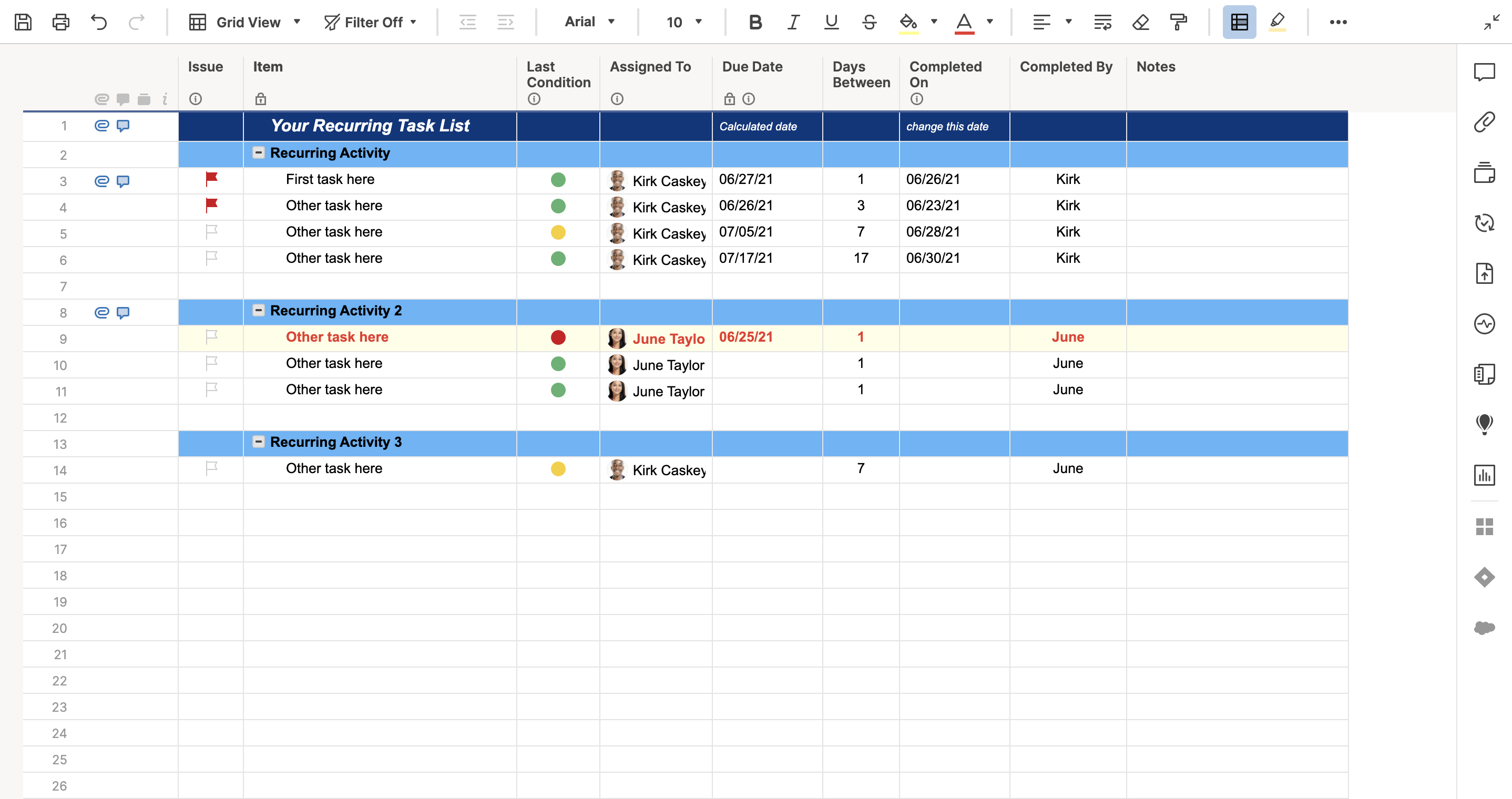 Recurring Task List Template Smartsheet