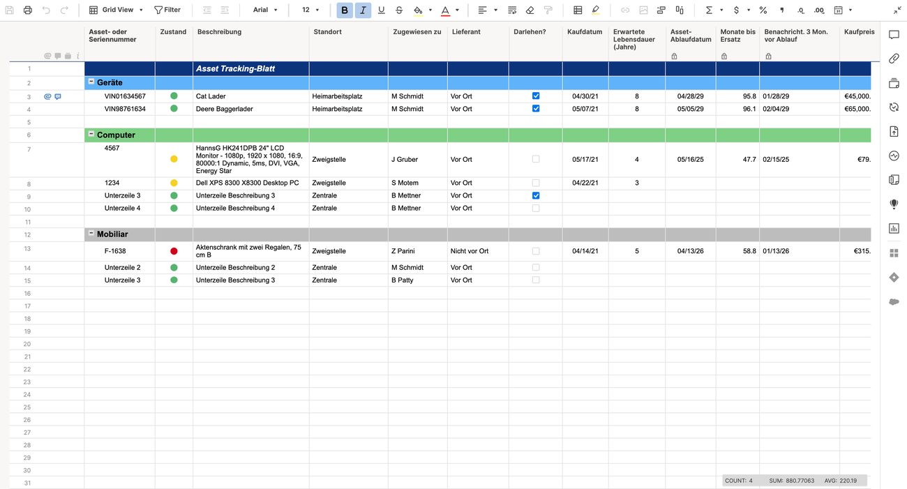 Asset Manager Mit Abschreibung Smartsheet