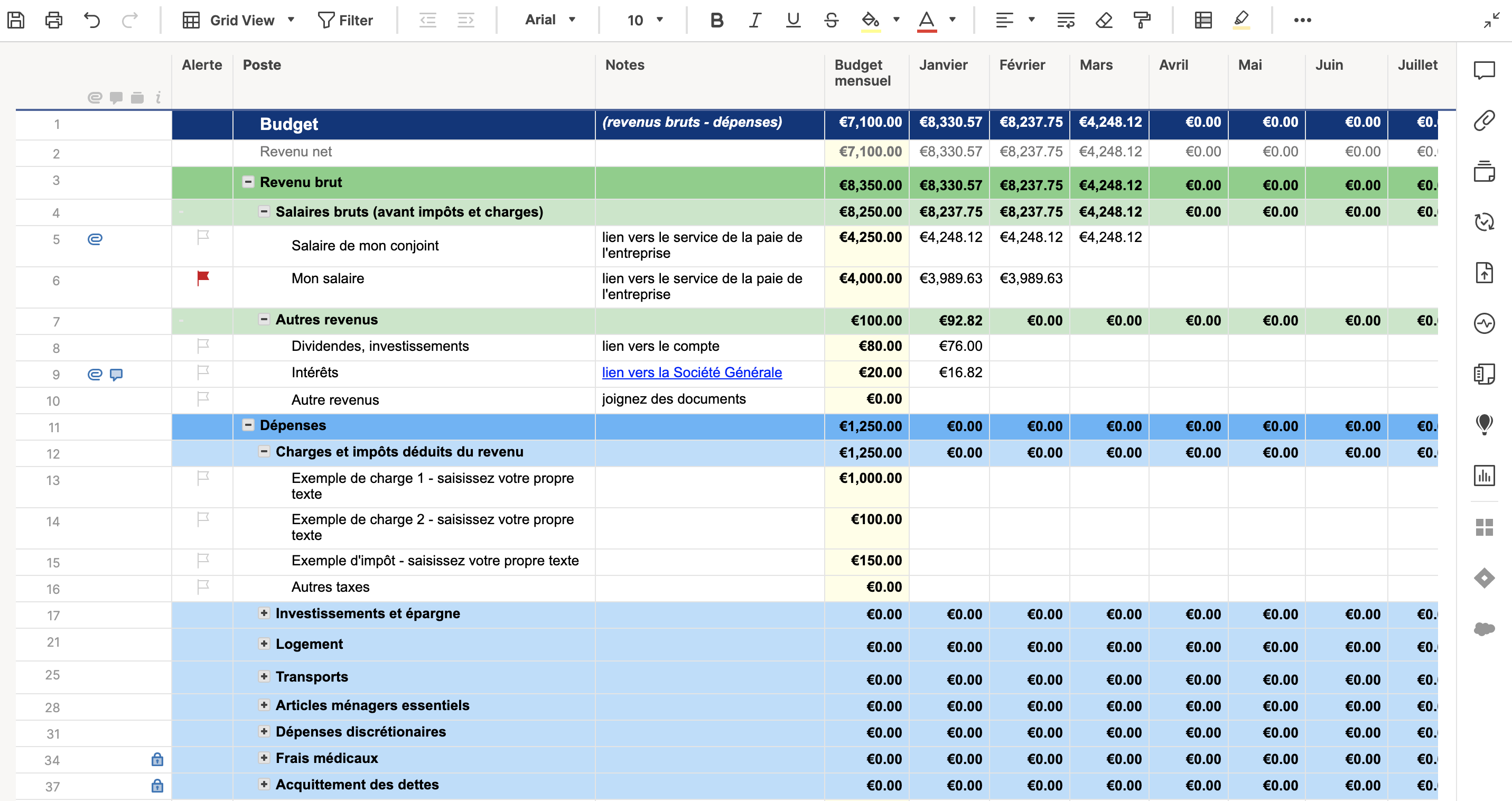 monthly budget tracker template