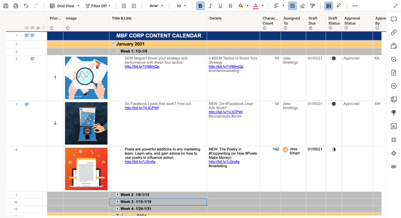 Content Calendar Template Smartsheet