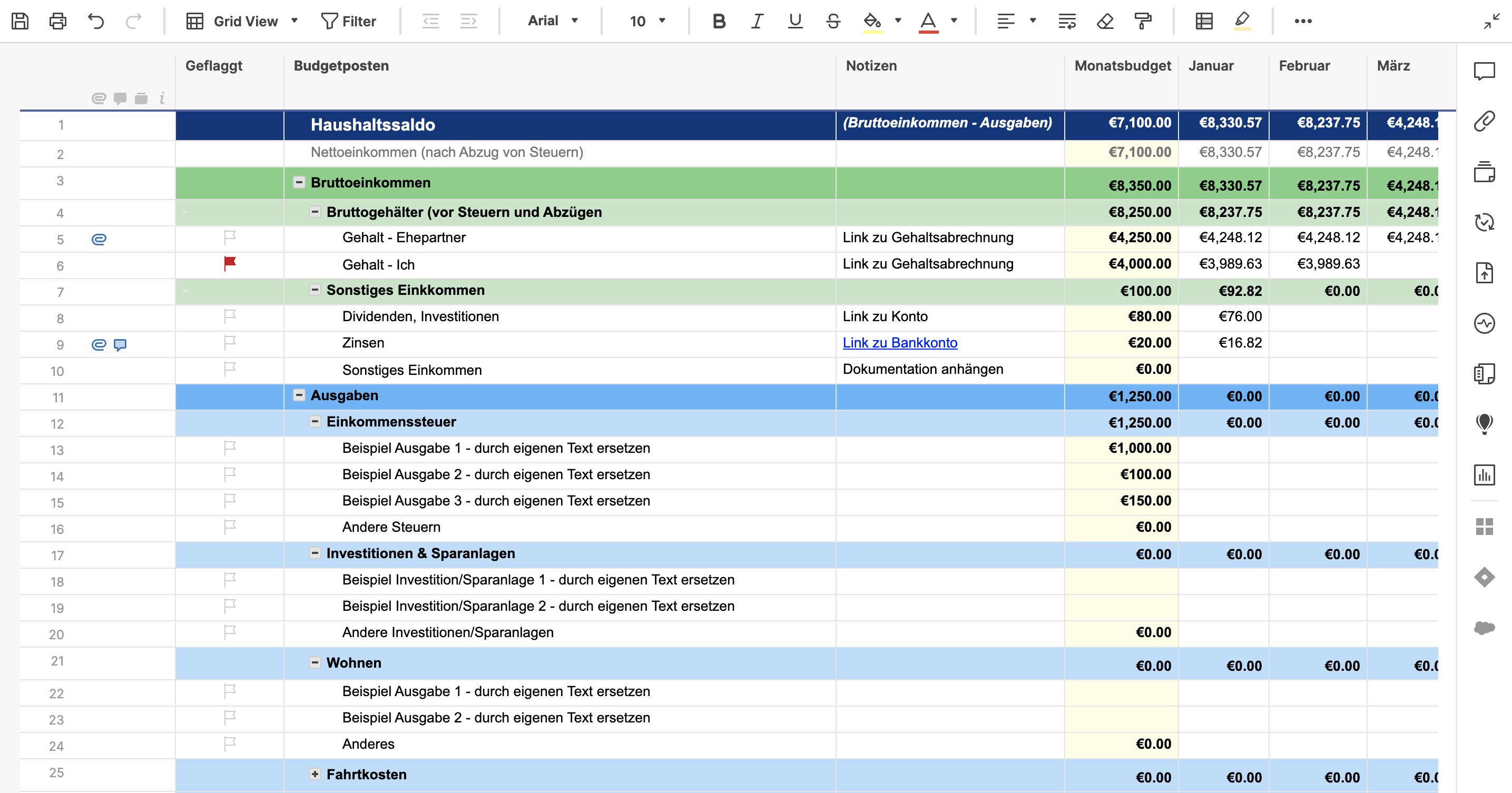 monthly budget tracker template