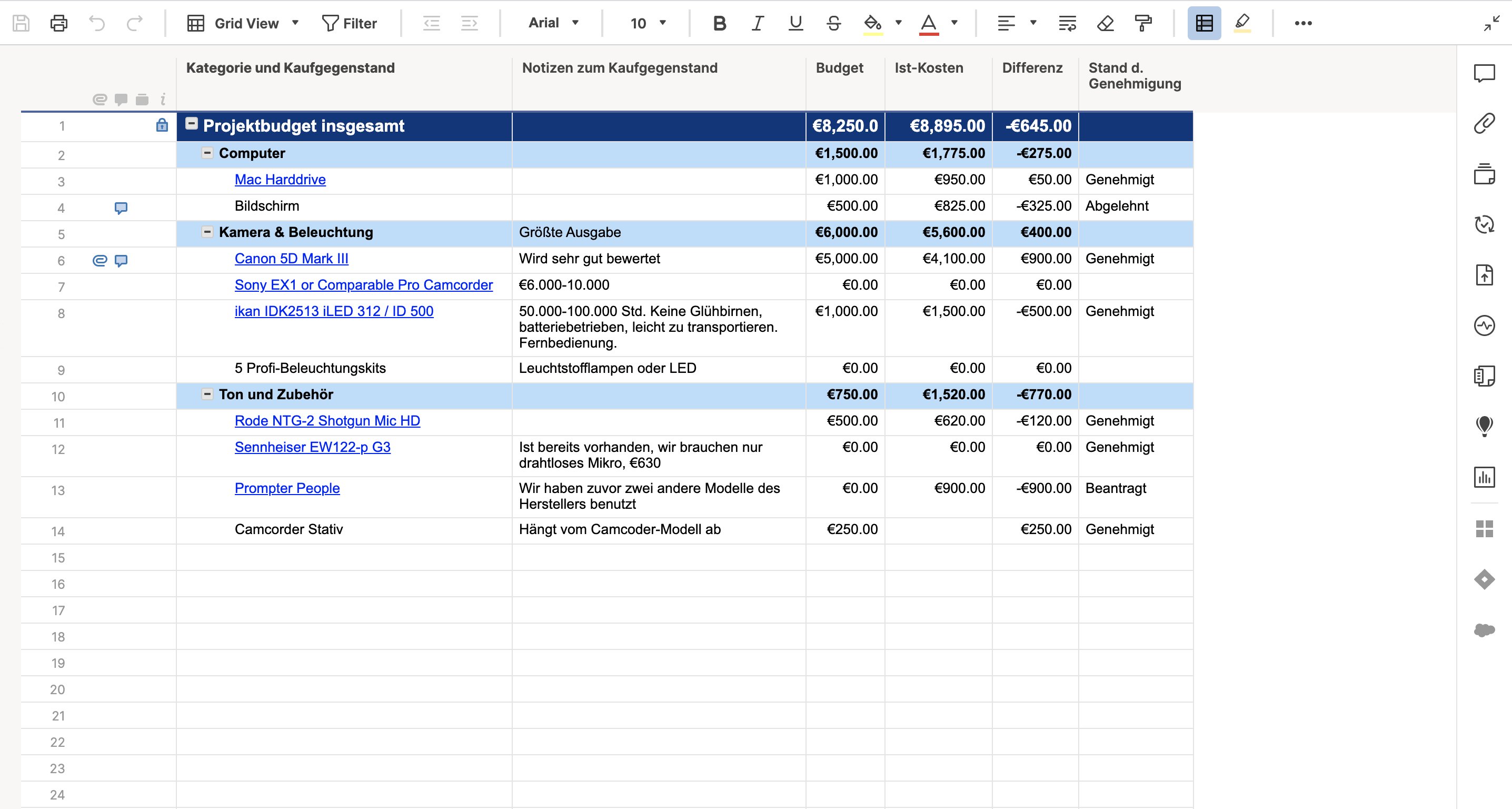 project budget template
