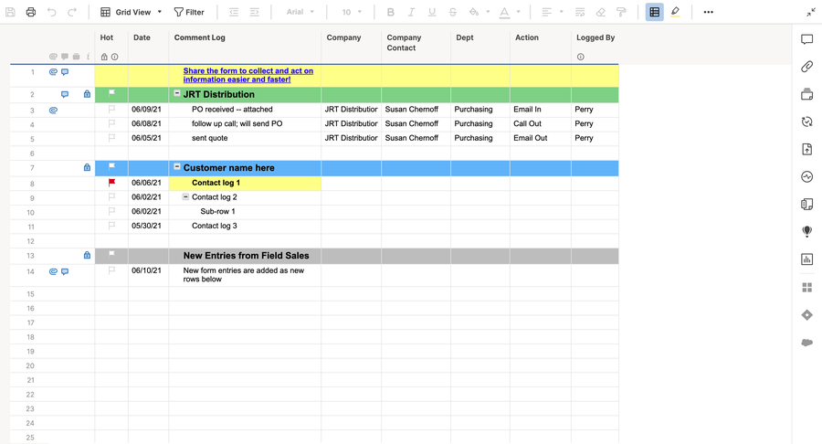 Customer Contact Log with Form Template | Smartsheet