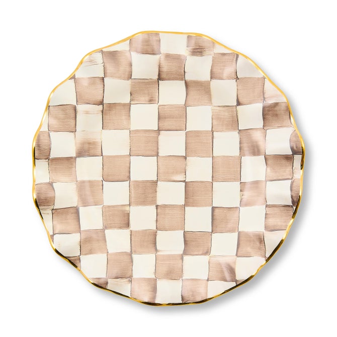 Mocha Check Ceramic Fluted Dinner Plate image number 1
