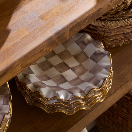 Mocha Check Ceramic Fluted Dessert Plate